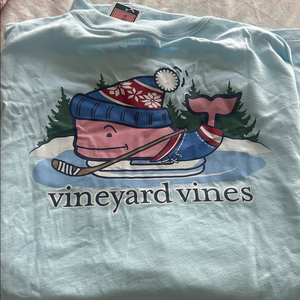 Vineyard Vines Pink Whale Hockey Graphic Tee - Light Blue